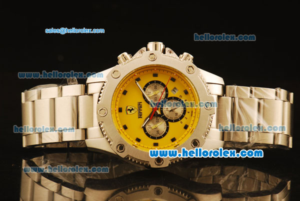Ferrari Automatic Full Steel Case with Yellow Dial and Black Markers-SS Strap - Click Image to Close