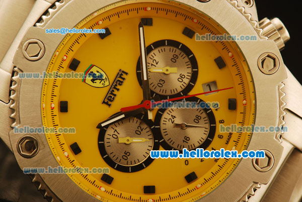Ferrari Automatic Full Steel Case with Yellow Dial and Black Markers-SS Strap - Click Image to Close