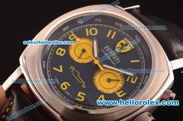 Ferrari Automatic Steel Case with Blue Dial and Black Leather Strap-7750 Coating - Click Image to Close
