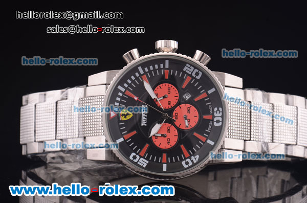 Ferrari Chronograph Miyota Quartz Full Steel with Black Dial and Three Orange Subdials - Click Image to Close