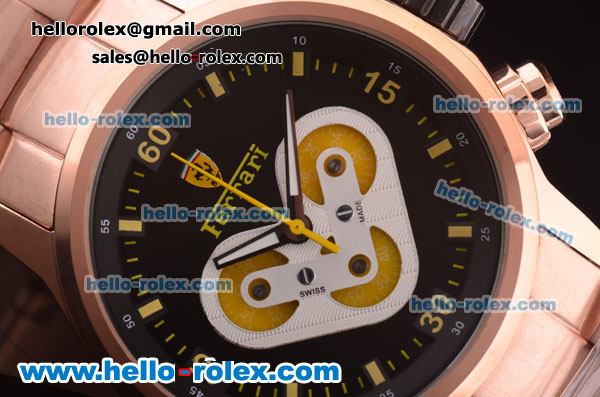 Ferrari Chronograph Miyota Quartz Full Rose Gold with Black Dial and Yellow Markers - Click Image to Close