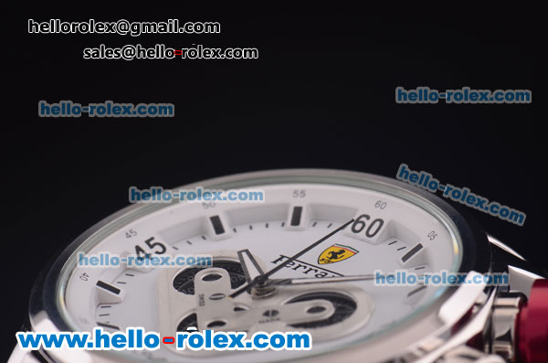Ferrari Chronograph Miyota Quartz Full Steel with White Dial and Black Markers - Click Image to Close