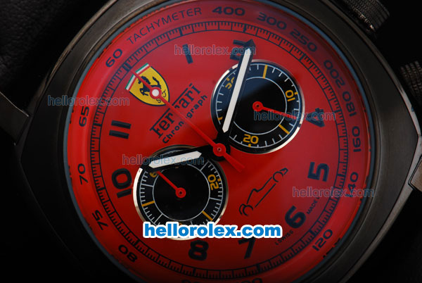 Ferrari Chronograph Miyota Quartz Movement 7750 Coating Case with Red Dial-Black Numeral Markers - Click Image to Close