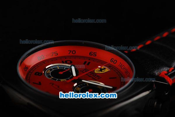 Ferrari Chronograph Miyota Quartz Movement 7750 Coating Case with Red Dial-Black Numeral Markers - Click Image to Close