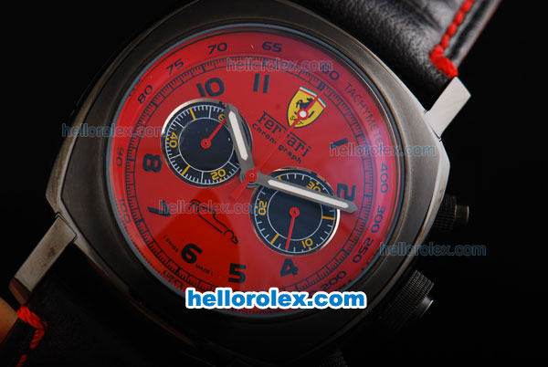 Ferrari Chronograph Miyota Quartz Movement 7750 Coating Case with Red Dial-Black Numeral Markers - Click Image to Close