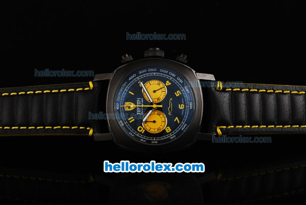 Ferrari Chronograph Miyota Quartz Movement 7750 Coating Case with Yellow Numeral Markers-Black Dial - Click Image to Close