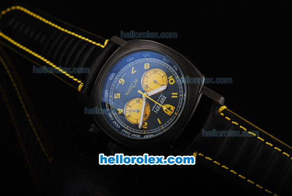 Ferrari Chronograph Miyota Quartz Movement 7750 Coating Case with Yellow Numeral Markers-Black Dial - Click Image to Close