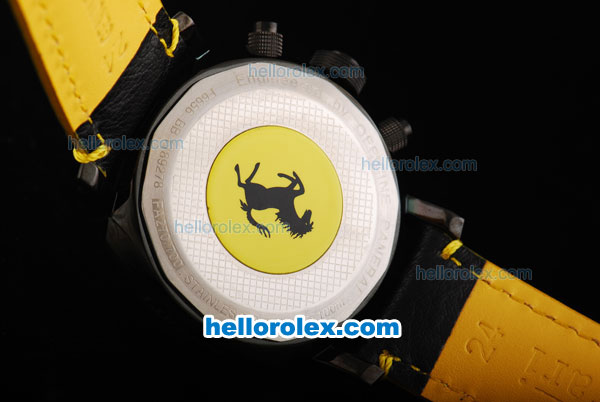 Ferrari Chronograph Miyota Quartz Movement 7750 Coating Case with Yellow Numeral Markers-Black Dial - Click Image to Close