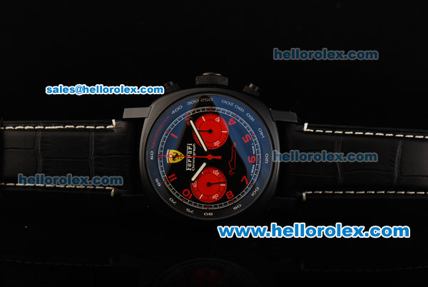 Ferrari Chronograph Swiss Valjoux 7750 Automatic Movement PVD Case with Black Dial and Red Arabic Numerals - Click Image to Close