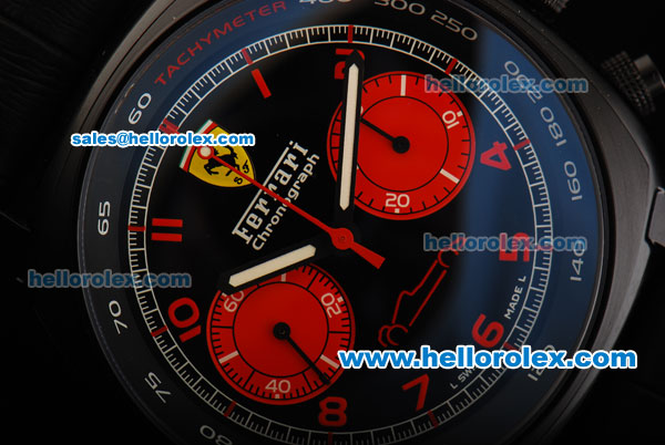 Ferrari Chronograph Swiss Valjoux 7750 Automatic Movement PVD Case with Black Dial and Red Arabic Numerals - Click Image to Close