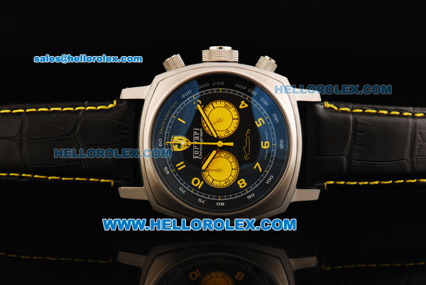 Ferrari Chronograph Miyota Quartz Movement Black Dial with Yellow Arabic Numeral Markers and Black Leather Strap - Click Image to Close