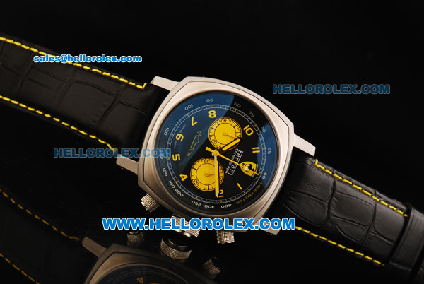 Ferrari Chronograph Miyota Quartz Movement Black Dial with Yellow Arabic Numeral Markers and Black Leather Strap - Click Image to Close