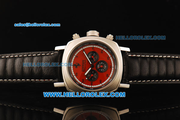 Ferrari Chronograph Automatic Movement Steel Case with Red Dial and Black Leather Strap - Click Image to Close