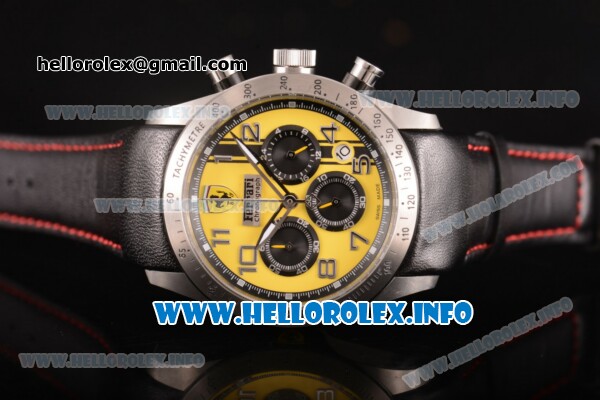 Scuderia Ferrari Chronograph Miyota OS20 Quartz Steel Case with Yellow Dial Black Leather Strap and Silver Arabic Numeral Markers - Click Image to Close