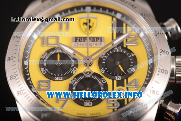 Scuderia Ferrari Chronograph Miyota OS20 Quartz Steel Case with Yellow Dial Black Leather Strap and Silver Arabic Numeral Markers - Click Image to Close