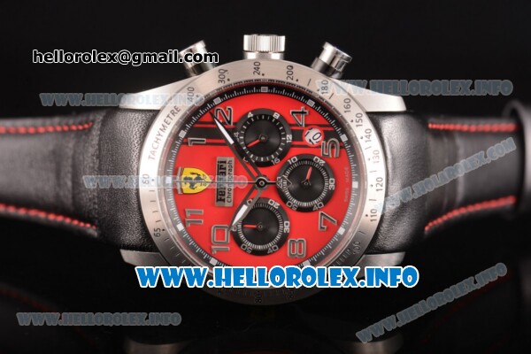 Scuderia Ferrari Chronograph Miyota OS20 Quartz Steel Case with Red Dial Black Leather Strap and Silver Arabic Numeral Markers - Click Image to Close