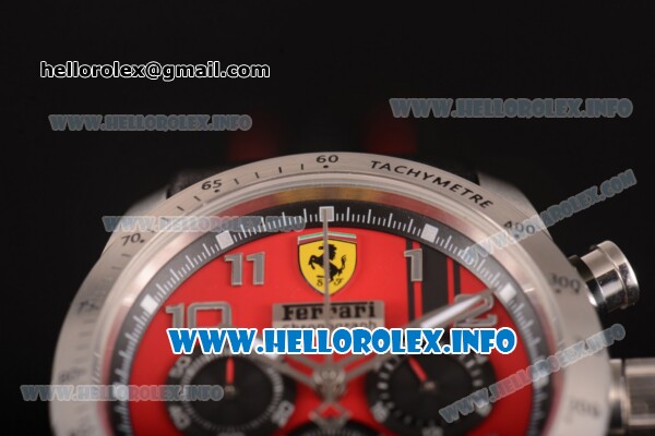 Scuderia Ferrari Chronograph Miyota OS20 Quartz Steel Case with Red Dial Black Leather Strap and Silver Arabic Numeral Markers - Click Image to Close