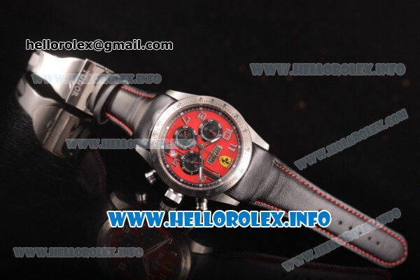 Scuderia Ferrari Chronograph Miyota OS20 Quartz Steel Case with Red Dial Black Leather Strap and Silver Arabic Numeral Markers - Click Image to Close