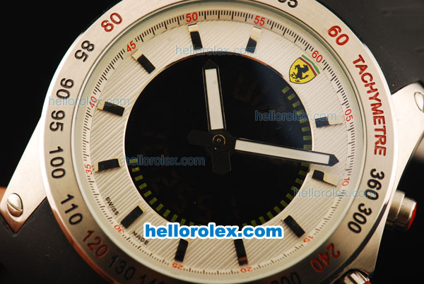 Ferrari Lap Time Chronograph Quartz Movement Steel Case with Stick Markers and Black Rubber Strap - Click Image to Close