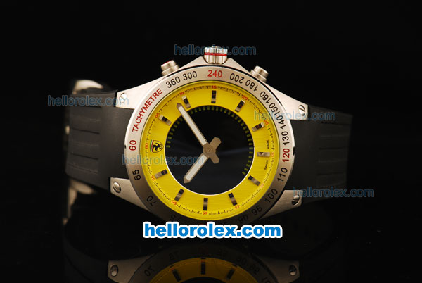 Ferrari Lap Time Quartz Movement Steel Case with Yellow/Black Dial and Black Rubber Strap - Click Image to Close