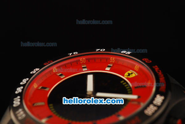 Ferrari Lap Time Chronograph Quartz Movement PVD Case with Red/Black Dial and Black Rubber Strap - Click Image to Close