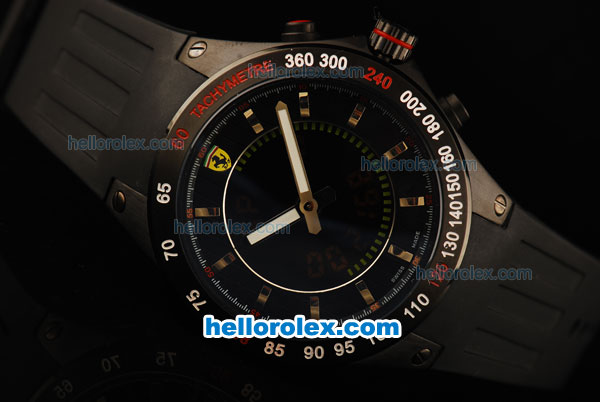Ferrari Lap Time Chronograph Quartz Movement PVD Case with Black Dial and Black Rubber Strap - Click Image to Close