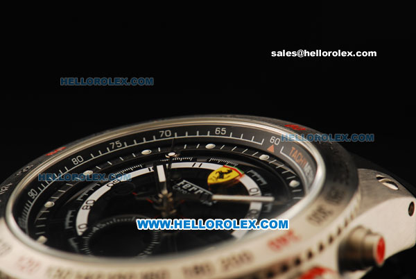 Ferrari Chronograph Quartz Movement Steel Case with Dot Hour Markers and Black Rubber Strap - Click Image to Close
