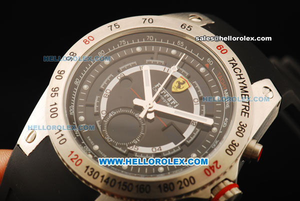 Ferrari Chronograph Quartz Movement Steel Case with Dot Hour Markers and Black Rubber Strap - Click Image to Close