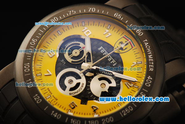Ferrari Chronograph Quartz Movement 7750 Coating Case with Yellow/Black Dial and Black Rubber Strap - Click Image to Close