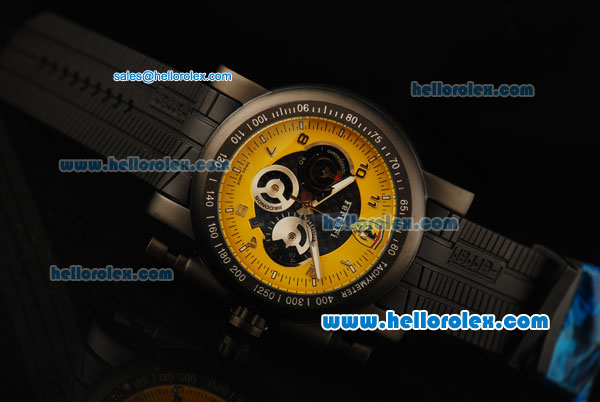 Ferrari Chronograph Quartz Movement 7750 Coating Case with Yellow/Black Dial and Black Rubber Strap - Click Image to Close