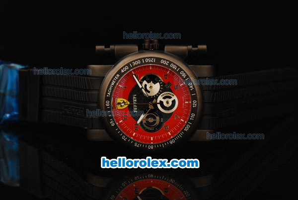 Ferrari Chronograph Quartz Movement 7750 Coating Case with Black/Red Dial and Black Rubber Strap - Click Image to Close