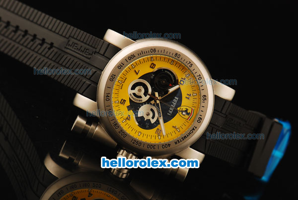 Ferrari Chronograph Quartz Movement Steel Case with Yellow/Black Dial and Black Rubber Strap-7750 Coating Case - Click Image to Close