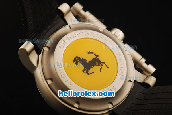 Ferrari Chronograph Quartz Movement Steel Case with Yellow/Black Dial and Black Rubber Strap-7750 Coating Case - Click Image to Close