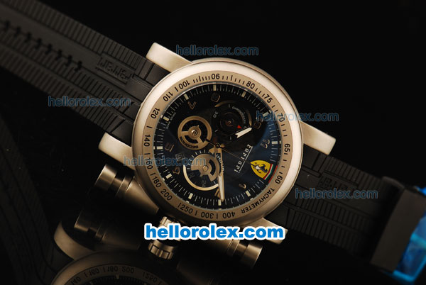 Ferrari Chronograph Quartz Movement Steel Case with Black Dial and Black Rubber Strap-7750 Coating - Click Image to Close