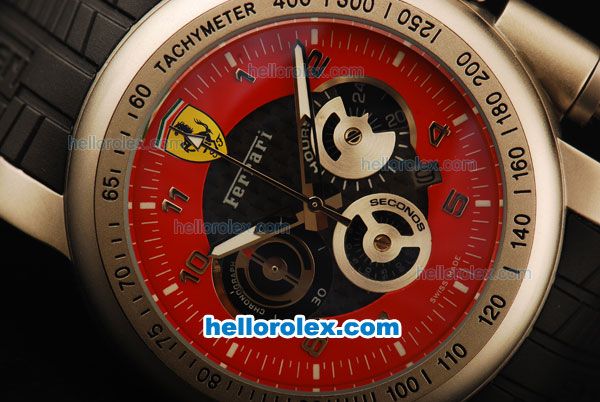 Ferrari Chronograph Quartz Movement Steel Case with Red/Black Dial and Black Rubber Strap-7750 Coating - Click Image to Close