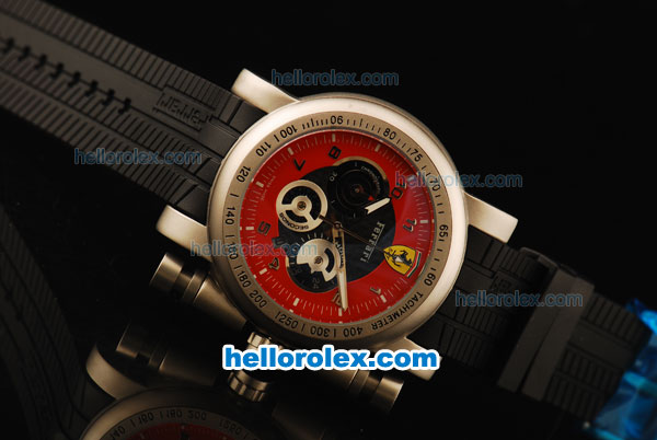 Ferrari Chronograph Quartz Movement Steel Case with Red/Black Dial and Black Rubber Strap-7750 Coating - Click Image to Close