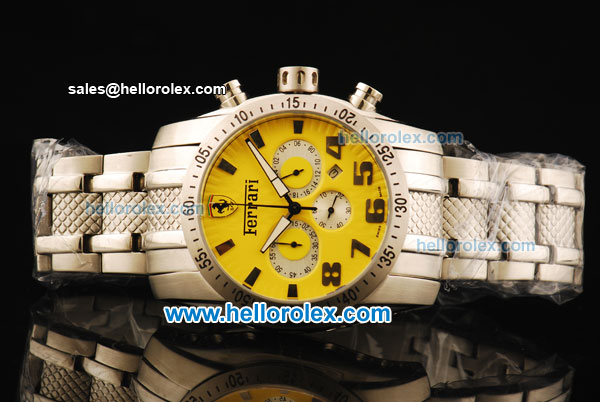 Ferrari Chronograph Quartz Movement Full Steel with Yellow Dial - Click Image to Close