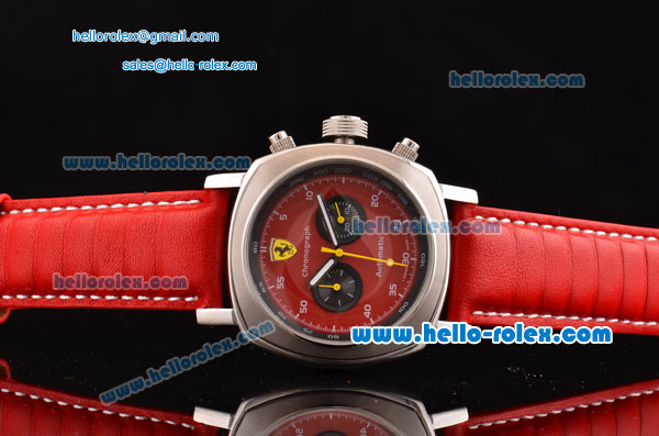 Ferrari & Panerai Chronograph Automatic with Red Dial and White Bezel-Red Leather Strap - Click Image to Close