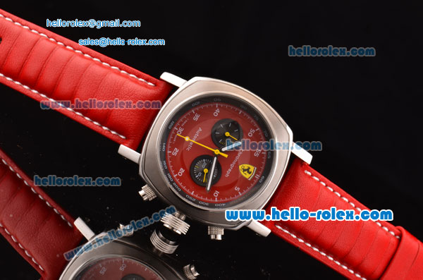 Ferrari & Panerai Chronograph Automatic with Red Dial and White Bezel-Red Leather Strap - Click Image to Close
