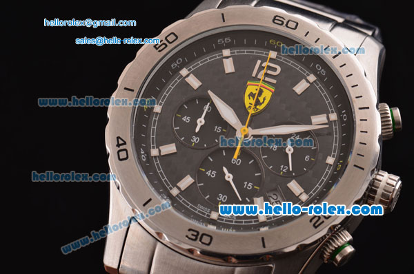 Ferrari Chronograph Miyota OS20 Quartz Full Steel with White Markers and Black Dial - Click Image to Close