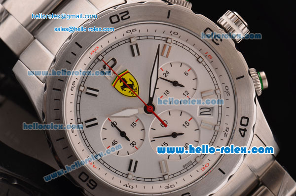 Ferrari Chronograph Miyota OS20 Quartz Full Steel with Silver Markers and White Dial - Click Image to Close