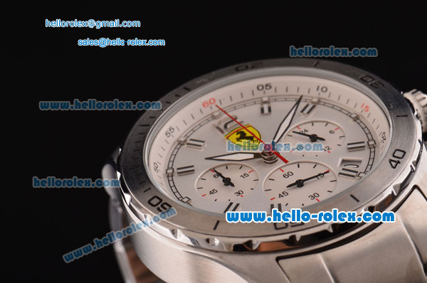 Ferrari Chronograph Miyota OS20 Quartz Full Steel with Silver Markers and White Dial - Click Image to Close