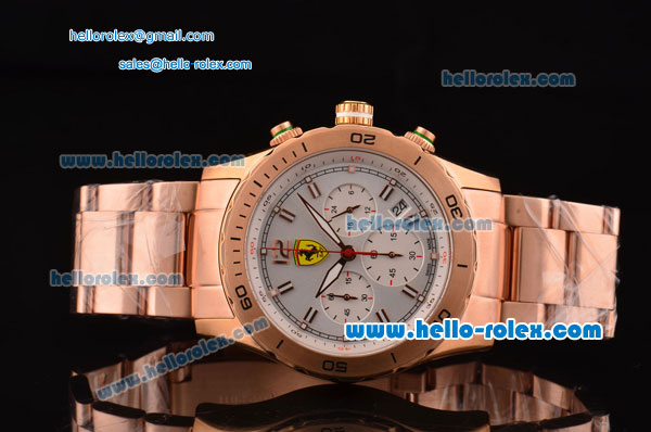 Ferrari Chronograph Miyota OS20 Quartz Rose Gold Case with Stick Markers White Dial and Rose Gold Strap - Click Image to Close