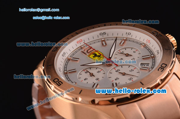 Ferrari Chronograph Miyota OS20 Quartz Rose Gold Case with Stick Markers White Dial and Rose Gold Strap - Click Image to Close