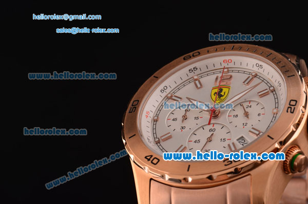 Ferrari Chronograph Miyota OS20 Quartz Rose Gold Case with Stick Markers White Dial and Rose Gold Strap - Click Image to Close