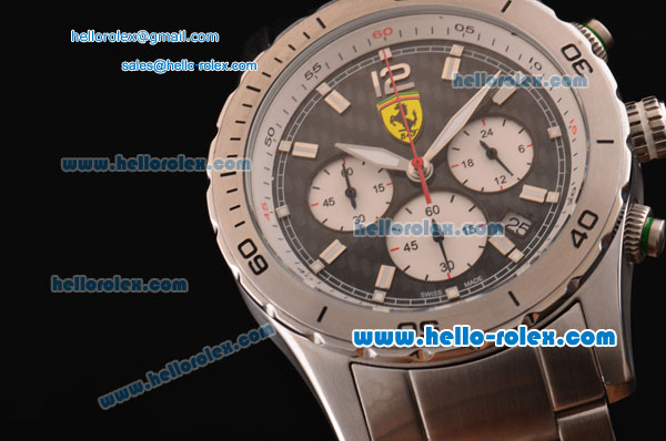 Ferrari Chronograph Miyota OS20 Quartz Full Steel with White Markers and Black Dial - Click Image to Close