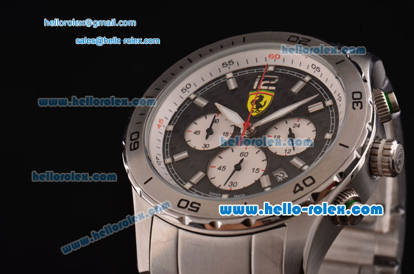 Ferrari Chronograph Miyota OS20 Quartz Full Steel with White Markers and Black Dial - Click Image to Close