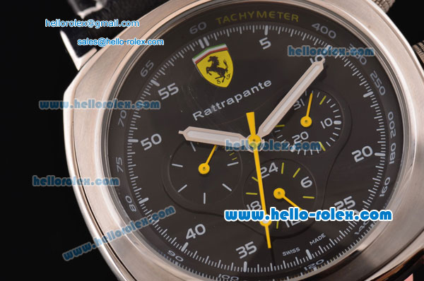 Ferrari Rattrapant Chronograph Automatic Silver Case with Black Dial and Leather Strap - Click Image to Close