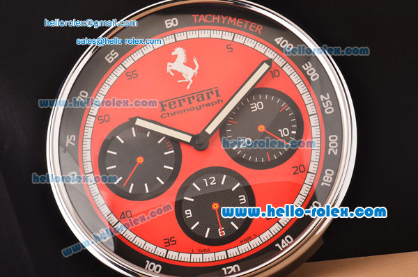 Ferrari Granturismo Quartz Wall Clock Stainless Steel Case with Red Dial - Click Image to Close
