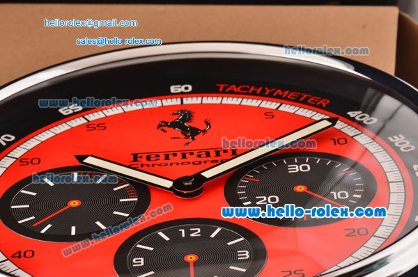 Ferrari Granturismo Quartz Wall Clock Stainless Steel Case with Red Dial - Click Image to Close